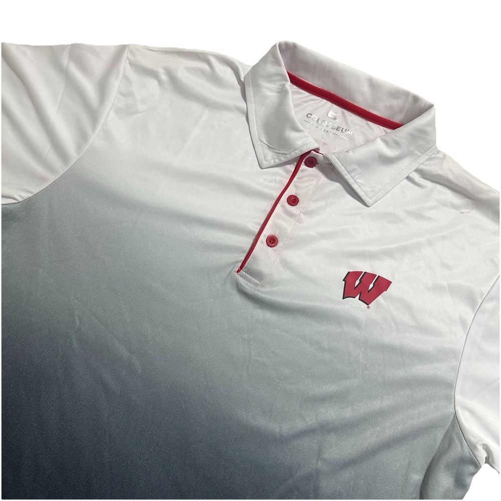 Colosseum Wisconsin Badgers Polo Shirt Mens L White Gray Ombre Polyester Golf
